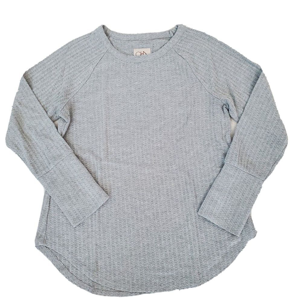 Chaser Womens Med. Gray Thermal Waffle Knit Button Cuff‎ Long Sleeve Shirt Top